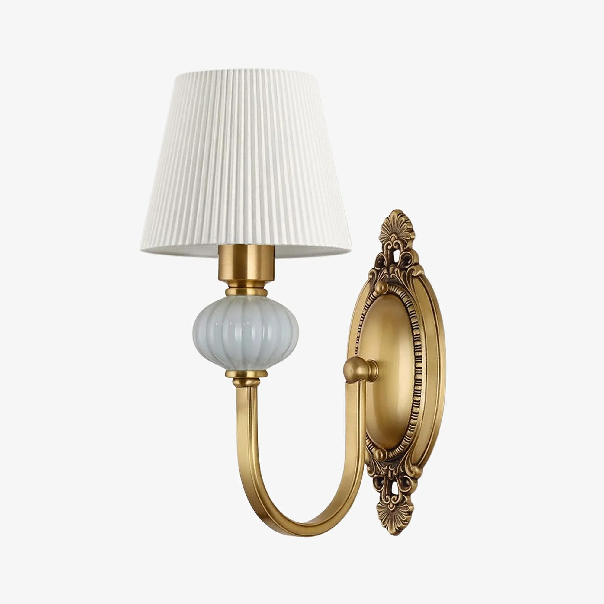 Rowanea Ceramic Wall Sconce with Fabric Shade and Metal Finish - Farmhouse Modern Hallway Light KL2197