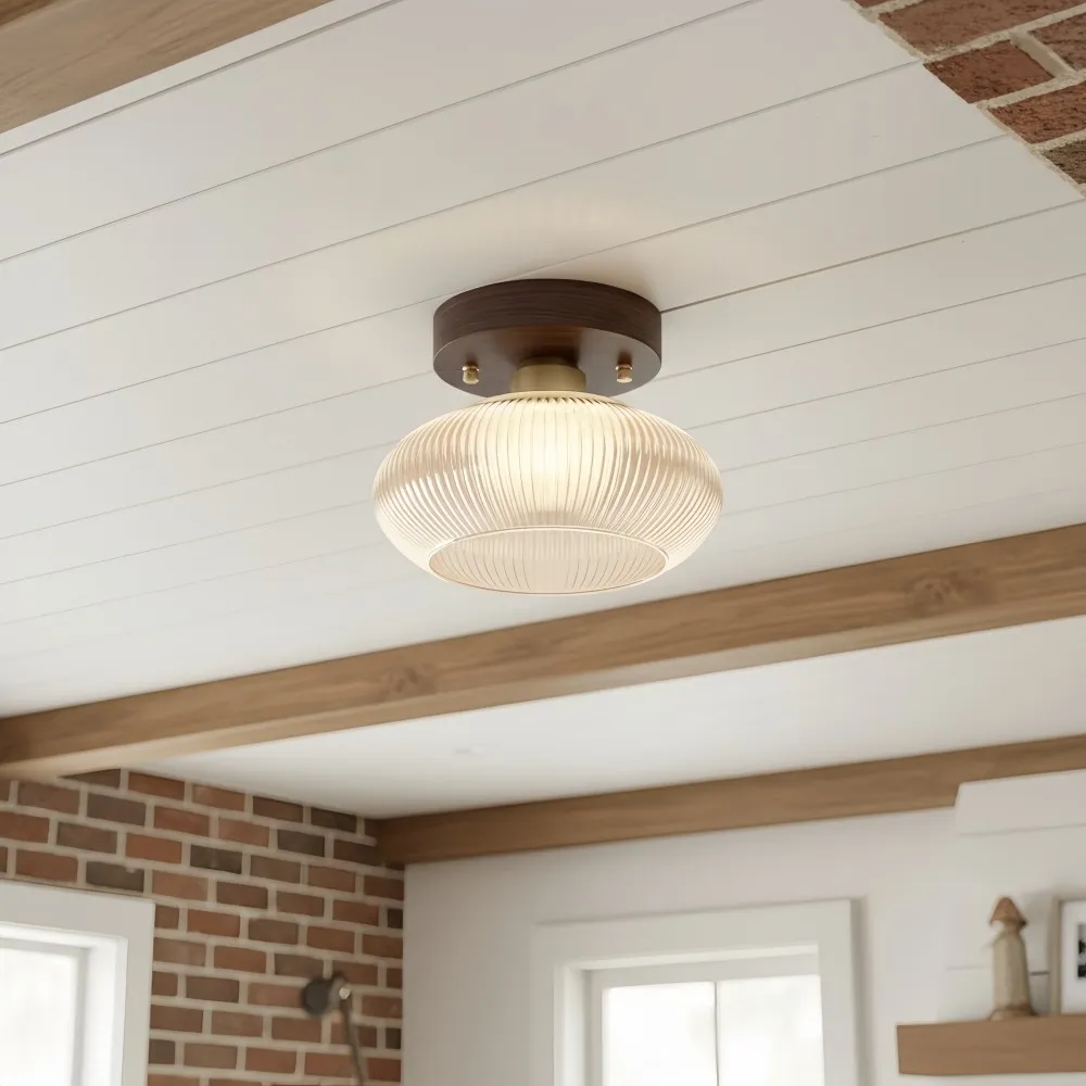 Soliro Sleek Round Glass Ceiling Light - Modern Dome Shade Ceiling Lamp for Entryway KL2221