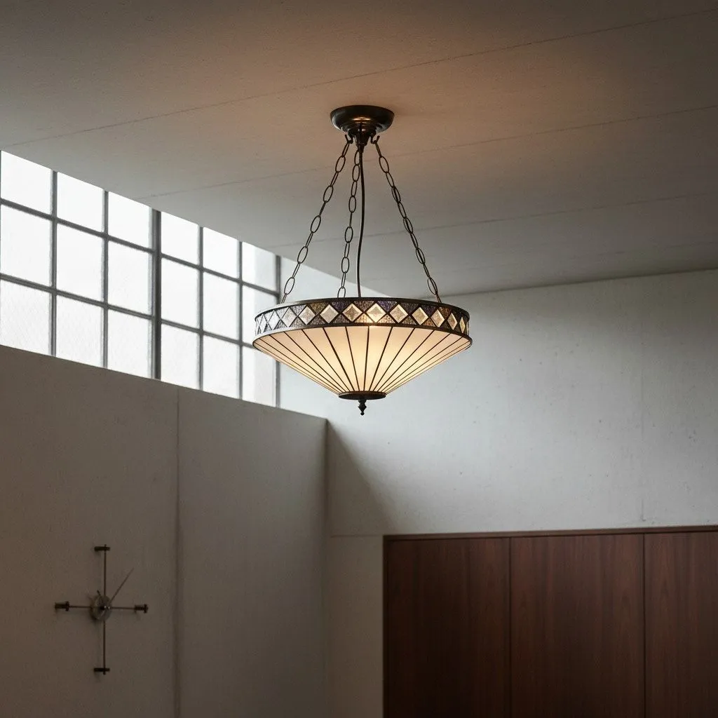 TF Fargo Stained Glass Pendant Light - Tiffany Style Inverted Pendant Lamp for Kitchen KL1934