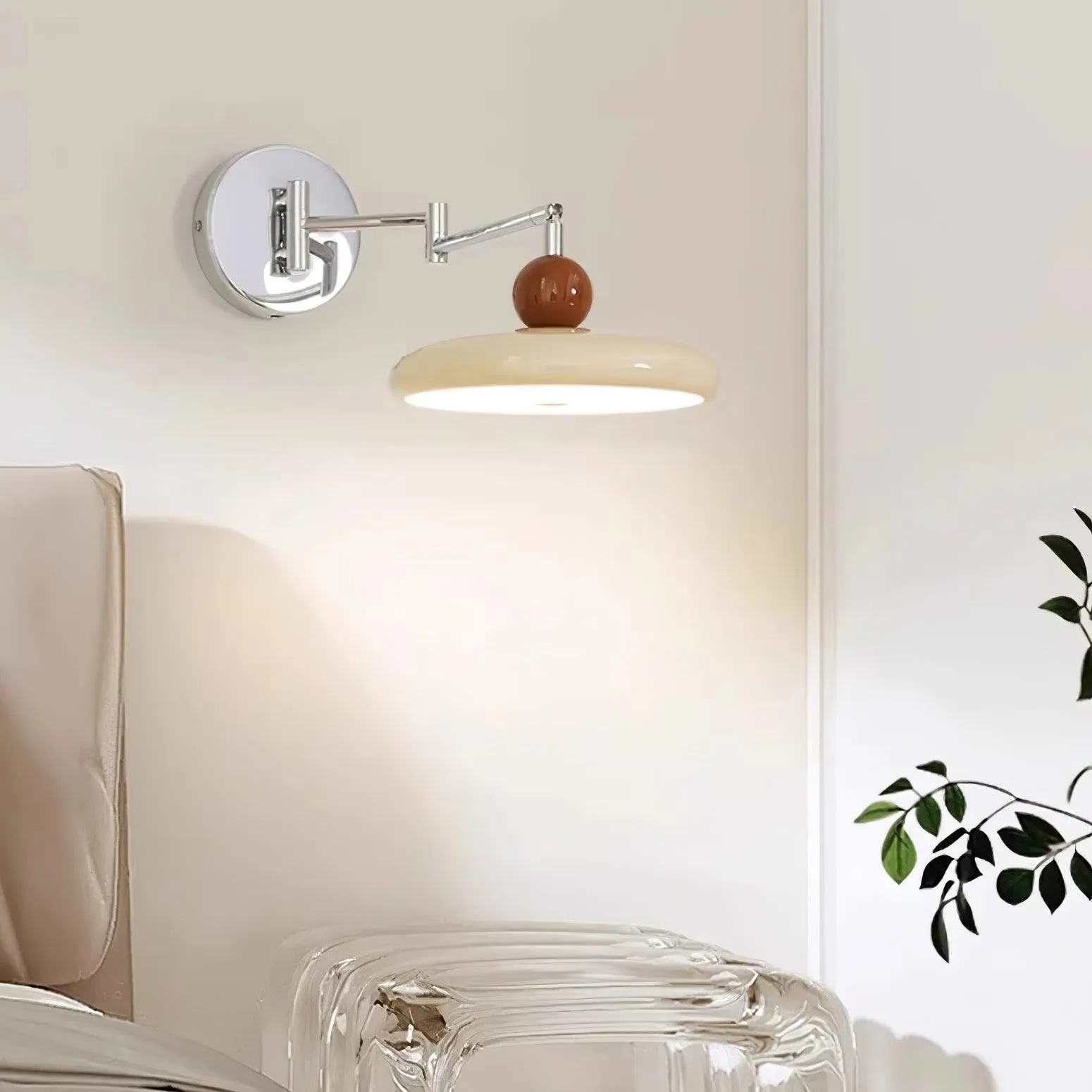 Cream Style Adjustable Swing Arm Disc Reading Wall Lamp KL458