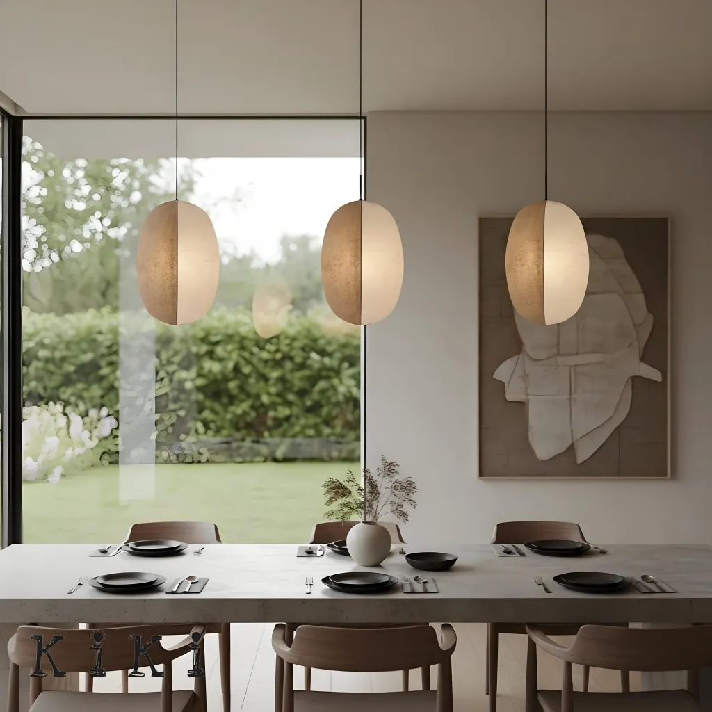 Diora Soft Fabric Shade Pendant Light - Modern Japandi for Living Room KL1744