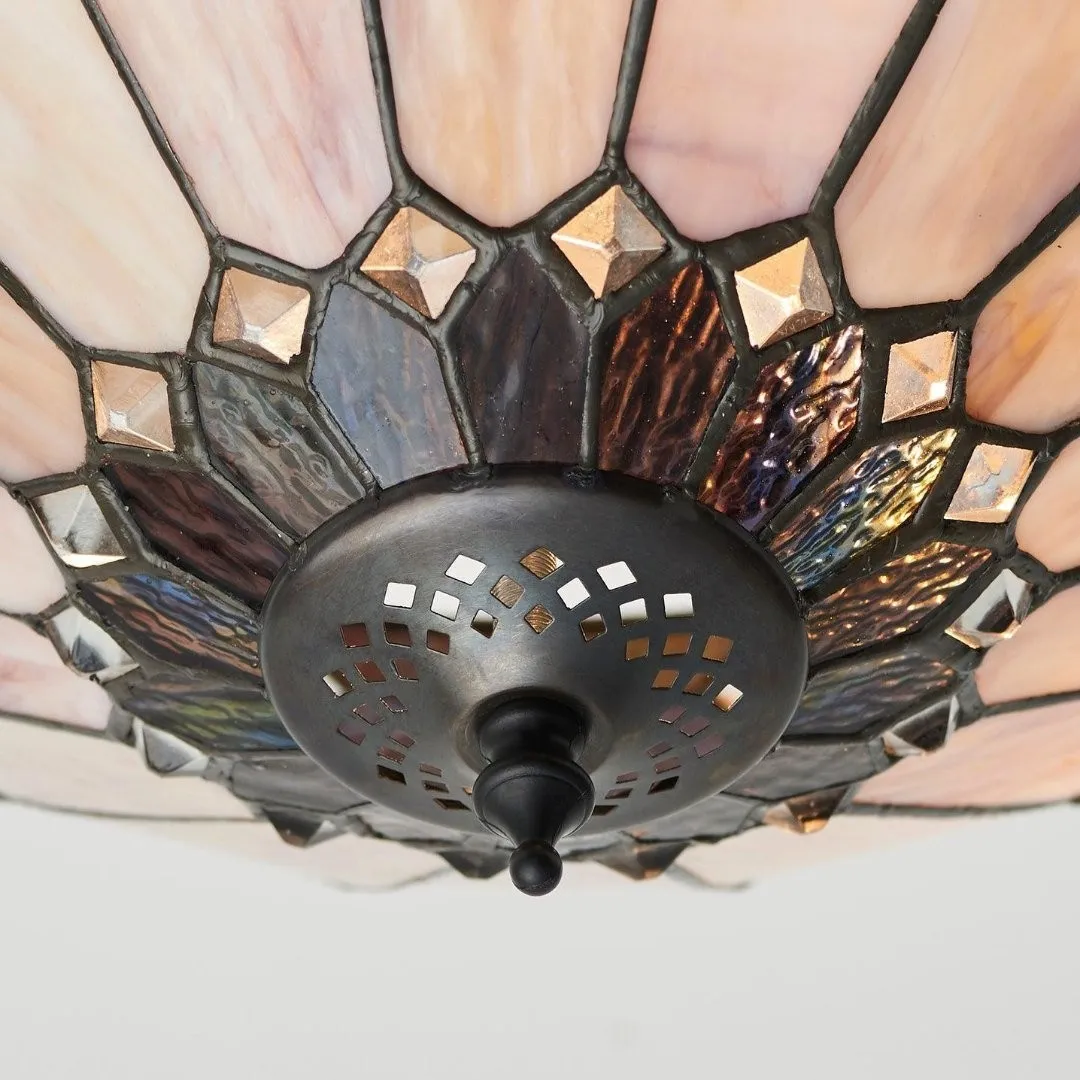 TF Brooklyn Tiffany Semi-flush Ceiling Light - Geometric Glass Shade for Hallways or Living Rooms KL2000