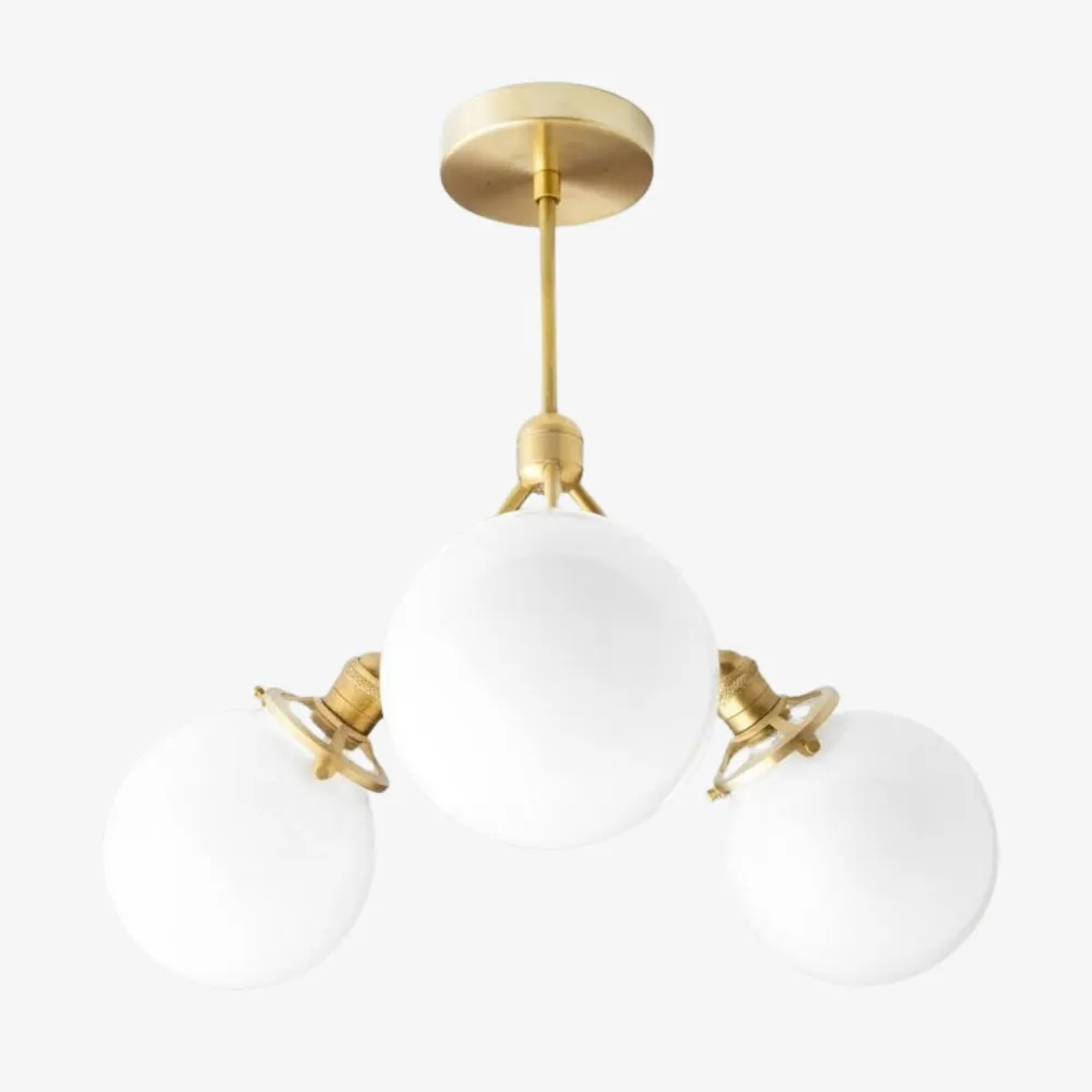 Glorica Glass Chandelier - Brass Globe Ceiling Light with Opal Shade KL1441