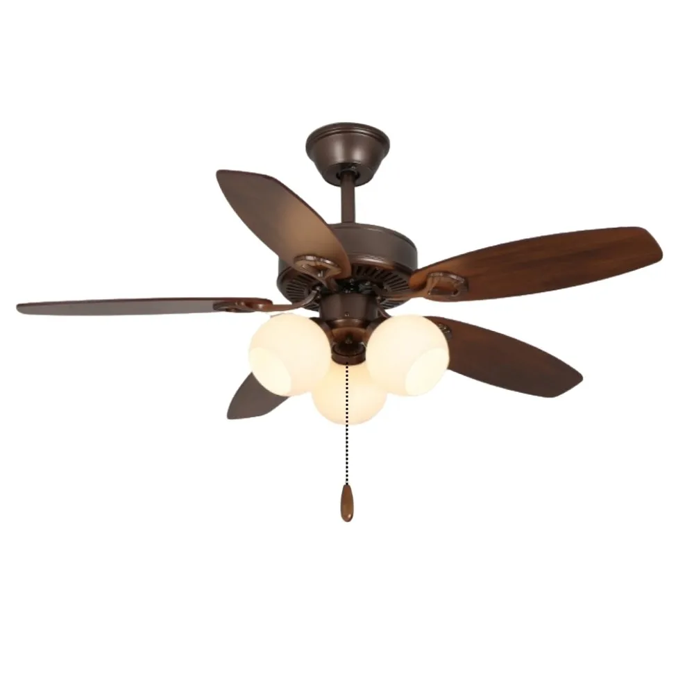 Vintage Wooden 5 Blade Ceiling Fan With White Glass Ball Lampshade KL949