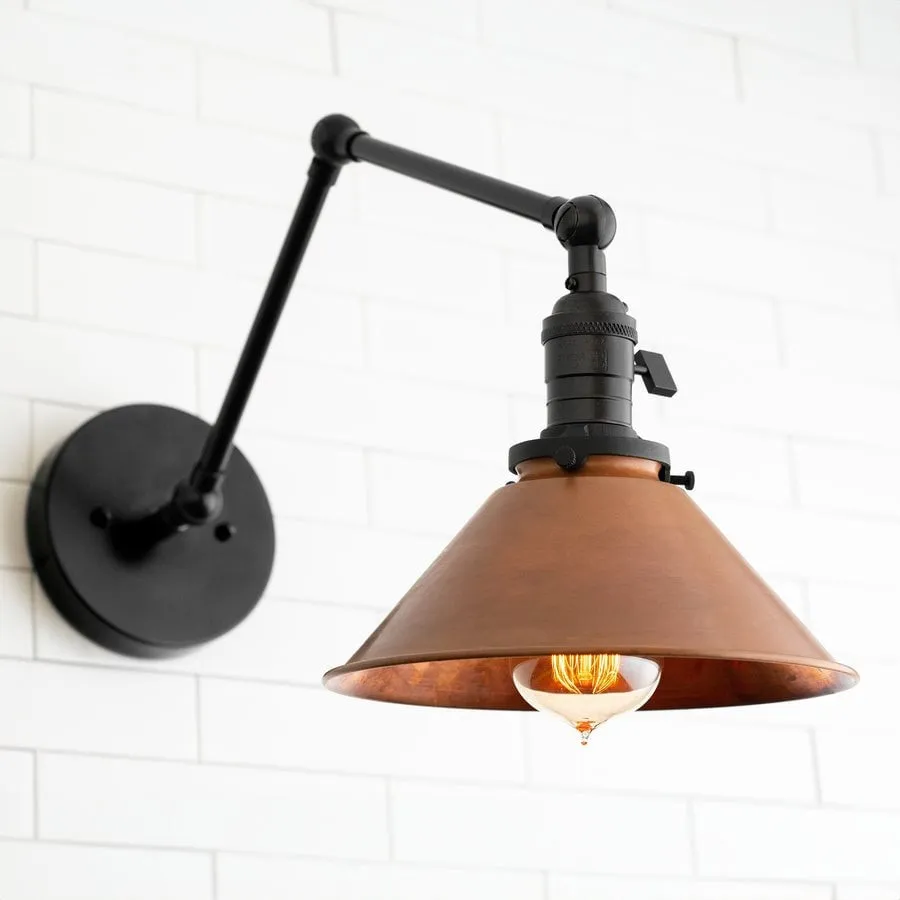 Conique Metal Industrial Wall Sconce with Adjustable Arm - Vintage Copper Cone Shade for Task Lighting KL1526
