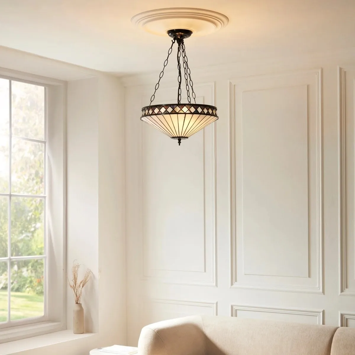 TF Fargo Stained Glass Pendant Light - Tiffany Style Inverted Pendant Lamp for Kitchen KL1934