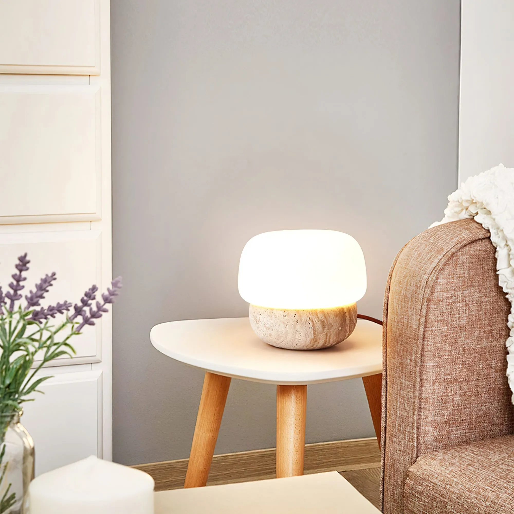 Nordic Style Round Travertine Table Lamp KL344