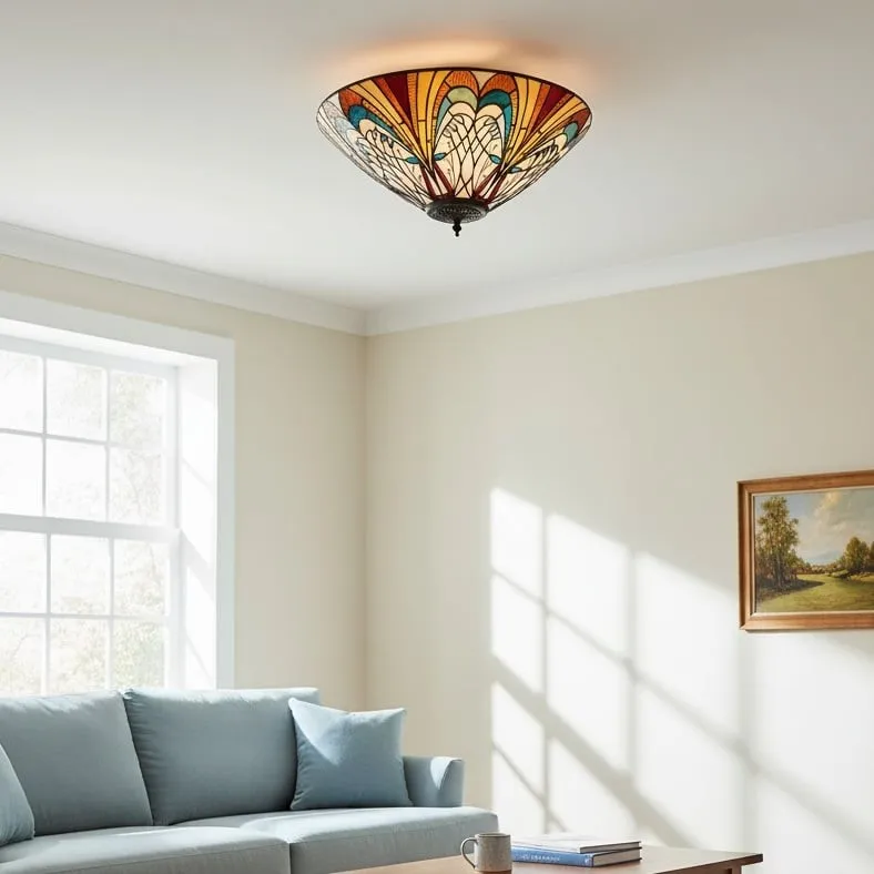 TF Hector Ceiling Light - Handcrafted Stained Glass Design Semi‑Flush or Pendant Fixture for Home KL1974