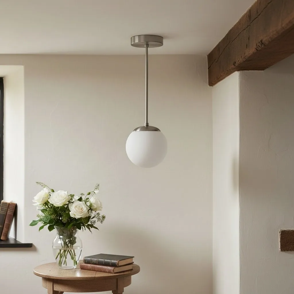 Glorica Glass White Globe Pendant Light - Mid Century Modern Glass Hanging Fixture KL1423