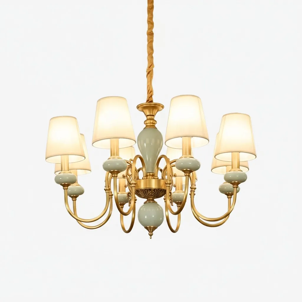 Altoris Branch Chandelier with Fabric Shades - Brass Ceramic Chandelier for Living Room KL2290