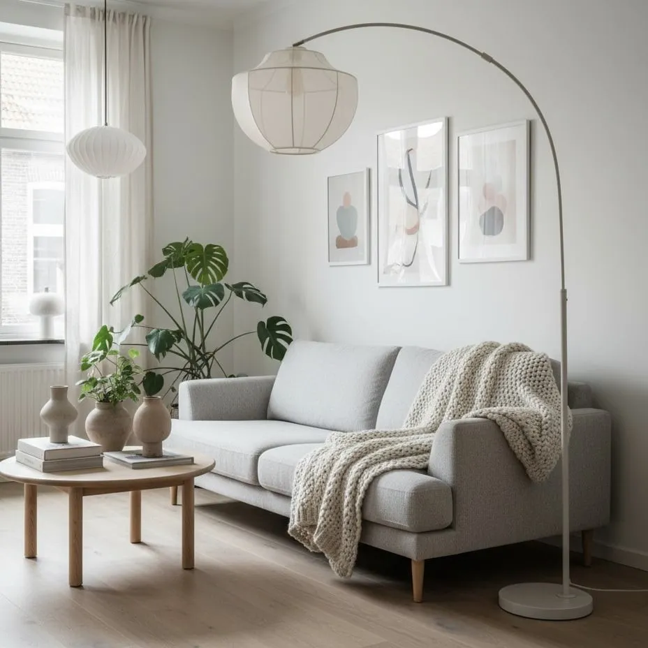 Lumifil Arc Floor Lamp Textile Mesh Shade - Metal Stand for Soft Ambient Living Room Lighting KL1730