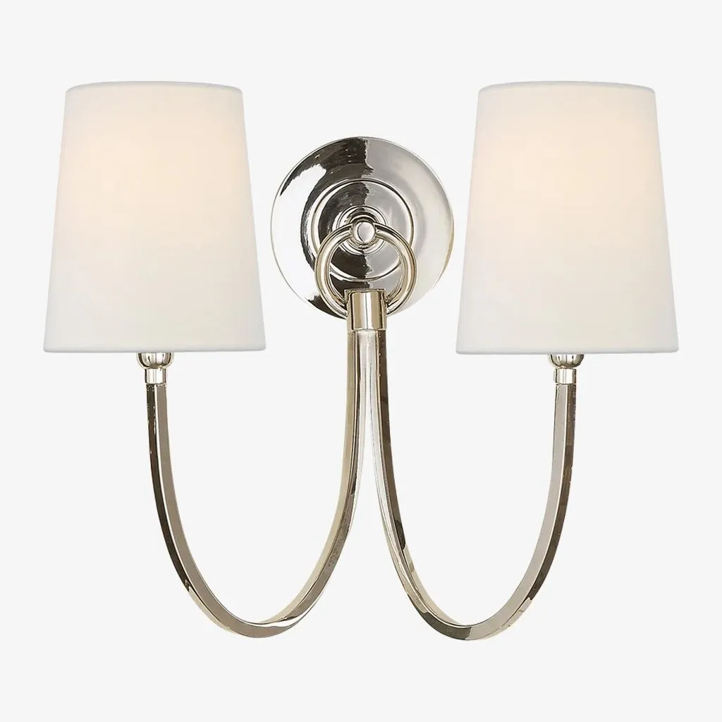 Roven Linen Shade Double Wall Lamp - Classic Metal Wall Light for Vanity and Hallway KL1683