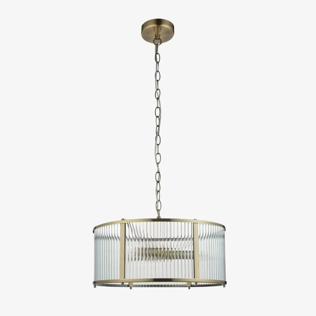 RibGlow Ribbed Glass Pendant Light - Antique Style Pendant Light for Dining Room KL1799