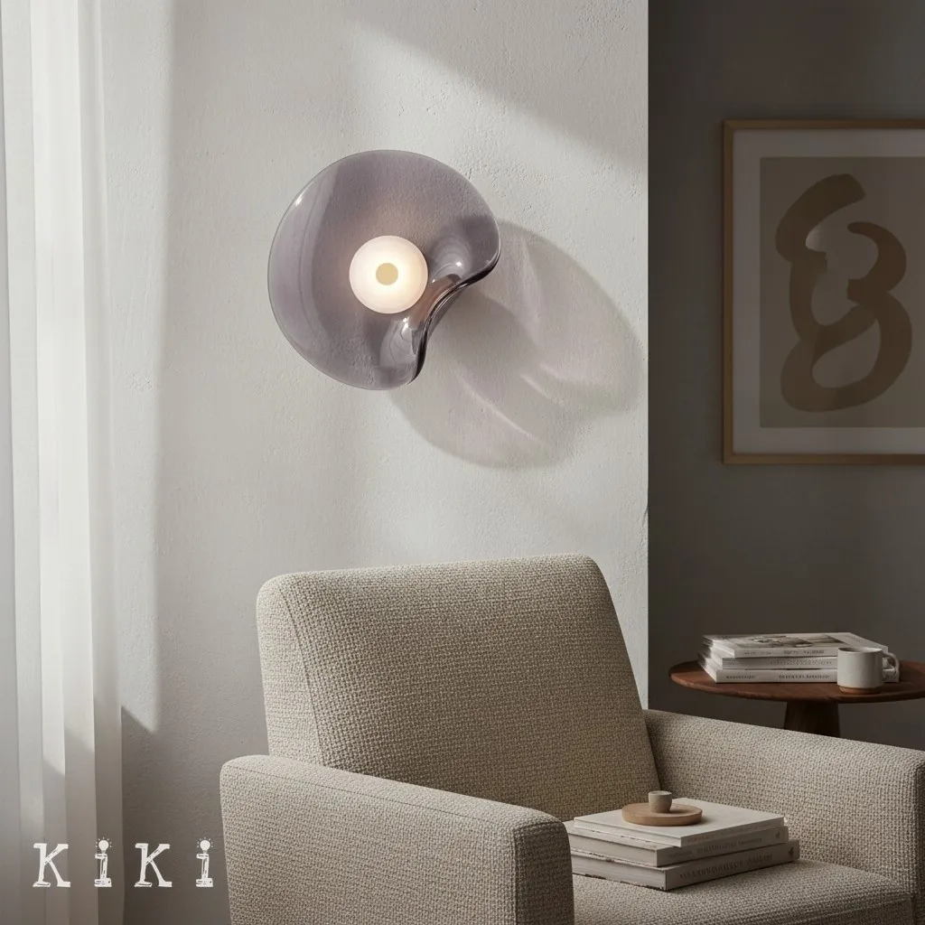 Lunacrest Elegant Curved Glass Wall Sconce - Contemporary Disc Sconce for Bathroom and entry KL2145