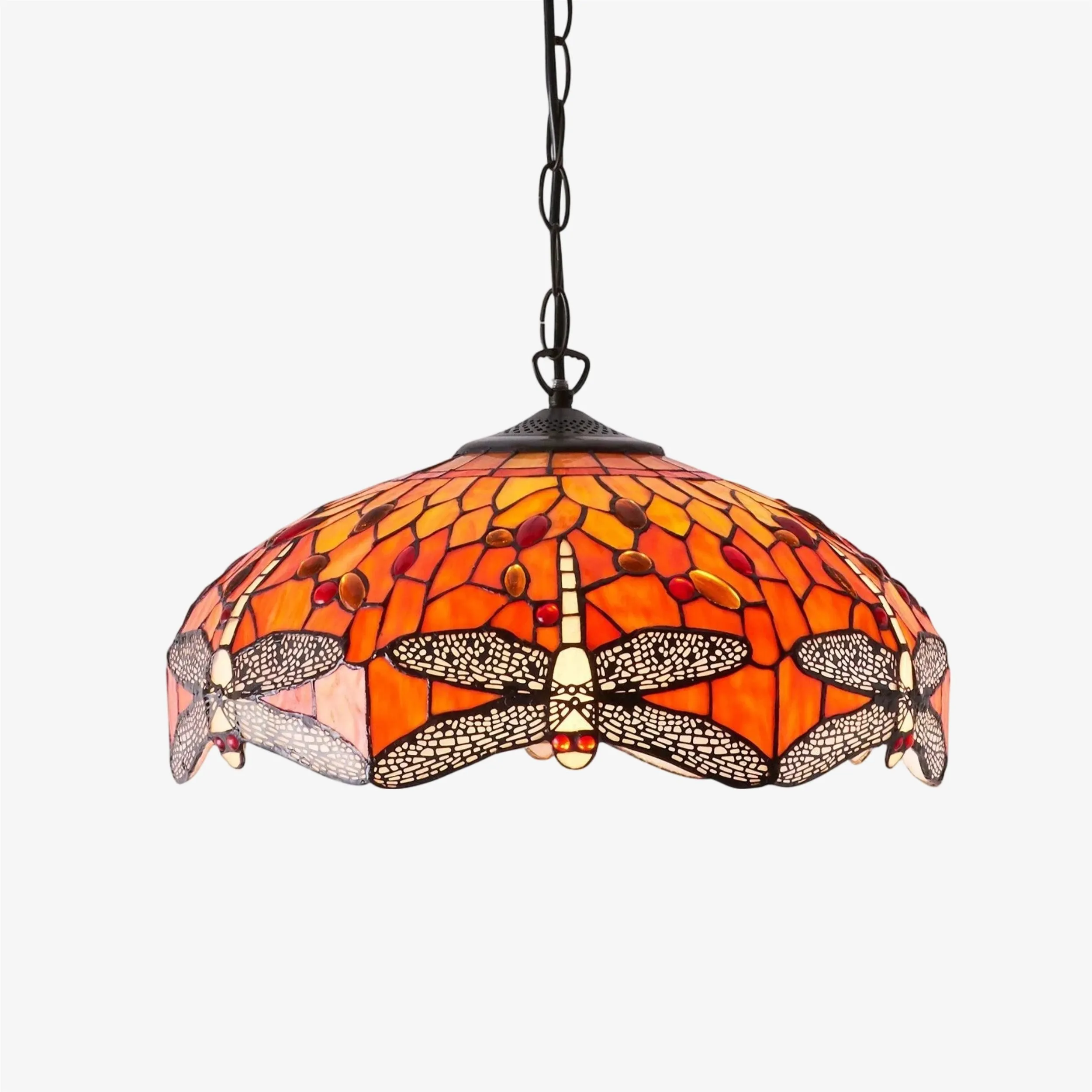 TF Dragonfly Tiffany Pendant Light - Art Nouveau Stained Glass Pendant for Living KL1800