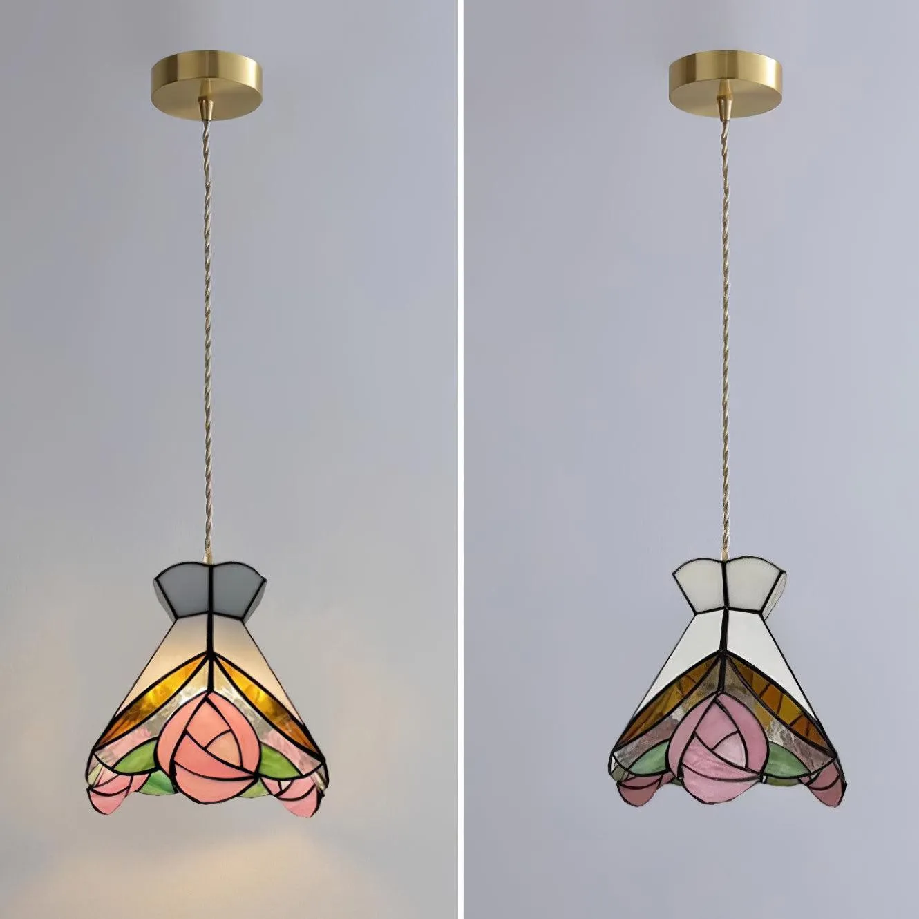 French Retro Rose Stained Glass Pendant Lamp KL690