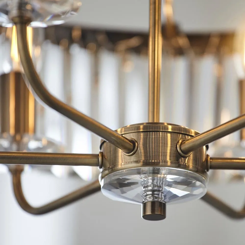 Beveline 6 Light Round Pendant - Cut Glass Shades Elegant Metal Frame for Dining Kitchen Island KL1823
