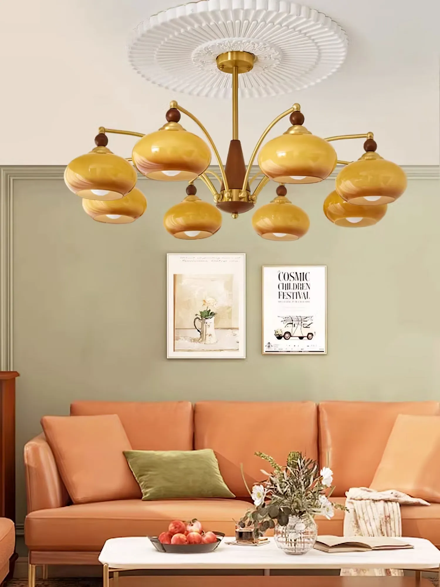 Vintage Multihead Persimmon Chandelier KL609