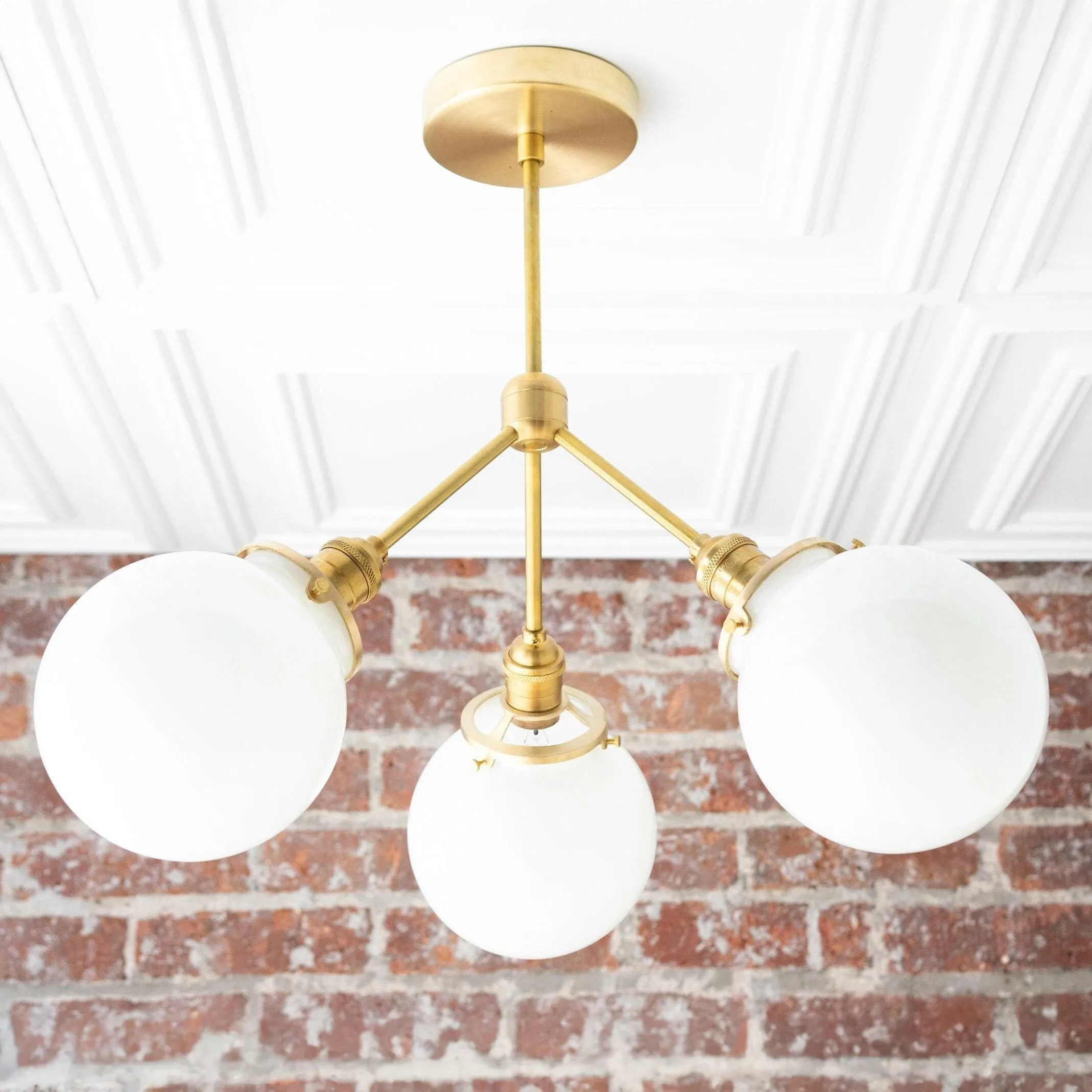Glorica Glass Chandelier - Brass Globe Ceiling Light with Opal Shade KL1441