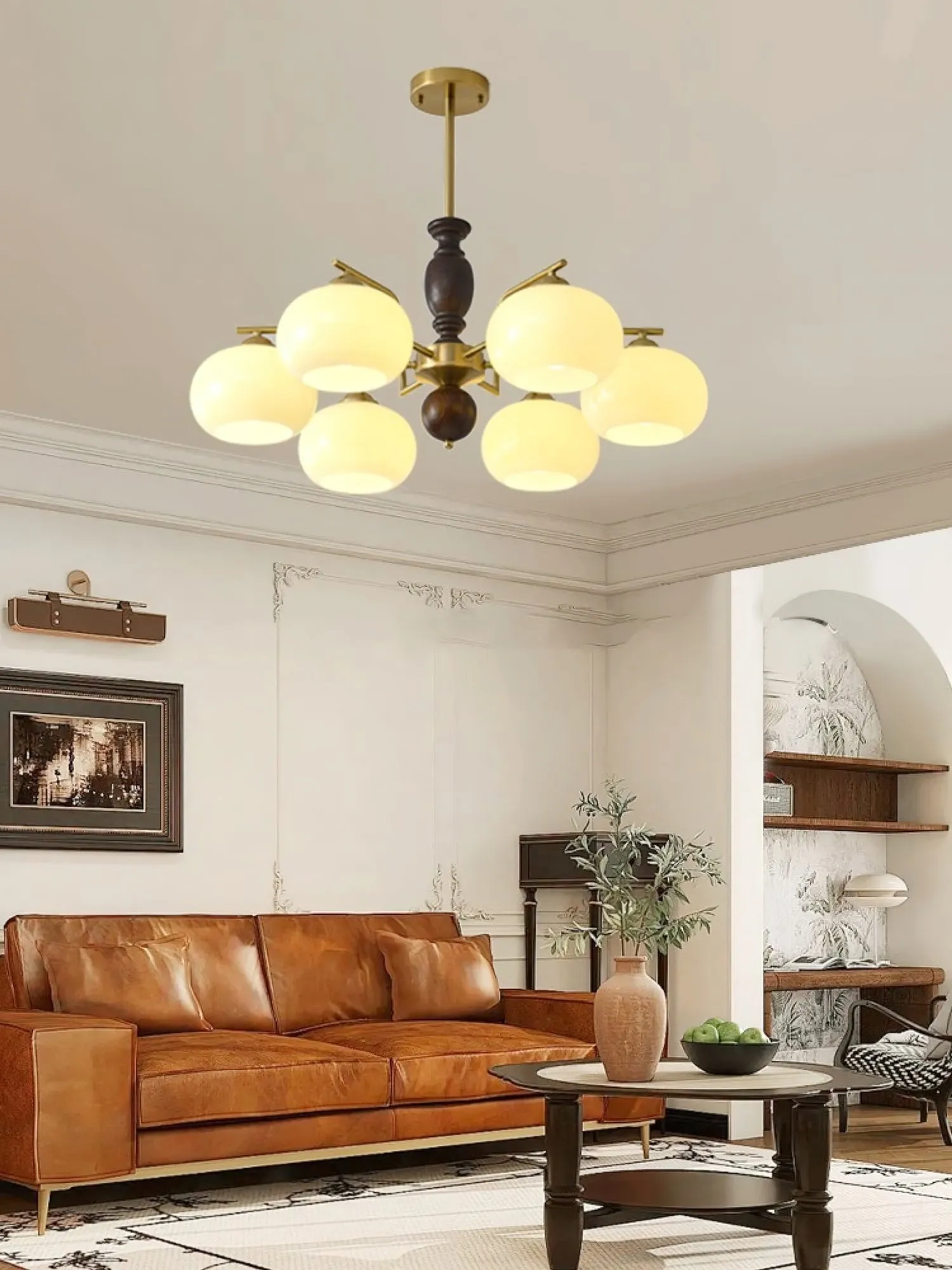Medieval Style Walnut Beige Orb Chandelier KL750