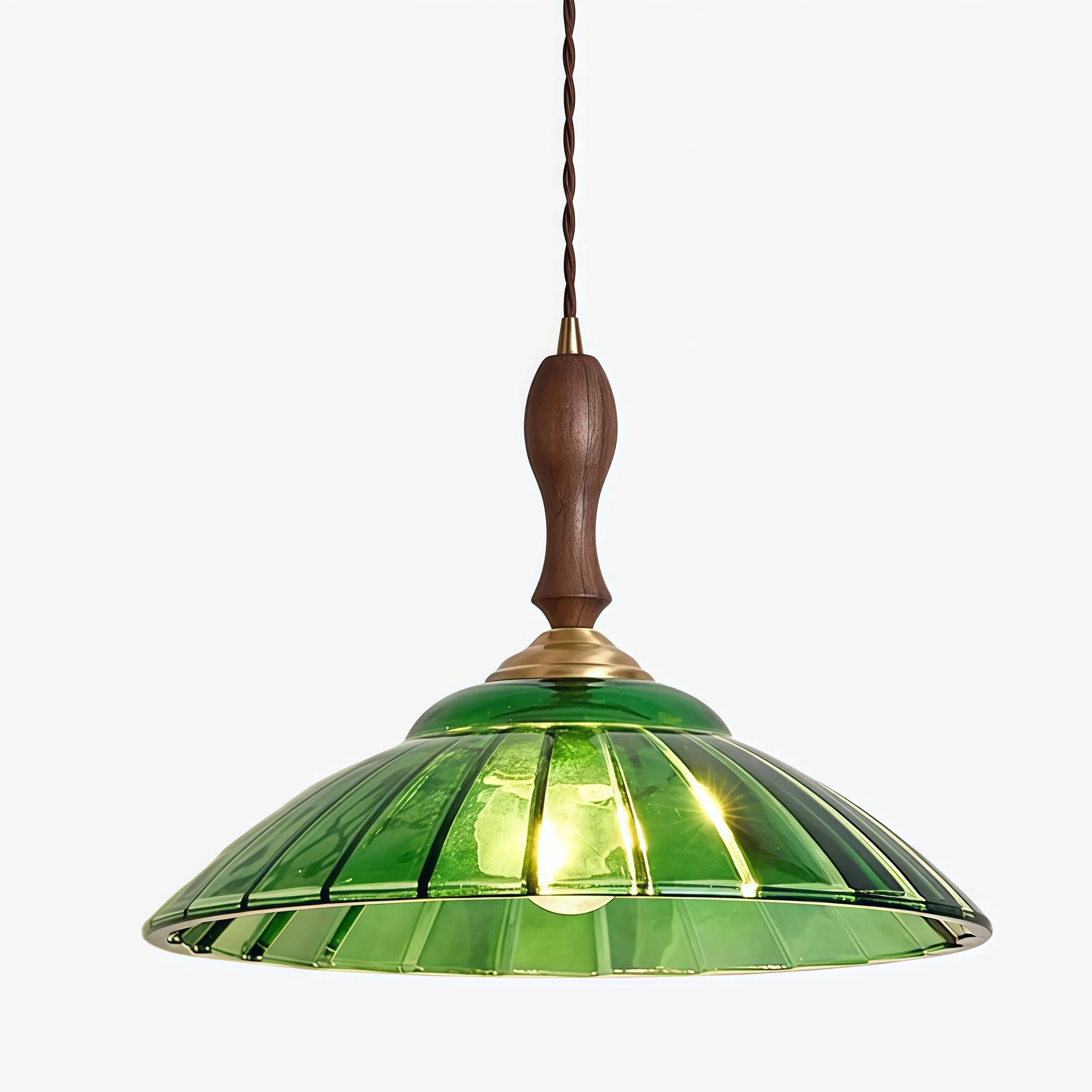 Elunaris Vintage Trumpet Shape Pendant Light with Green Glass Shade for Dining Room KL2256