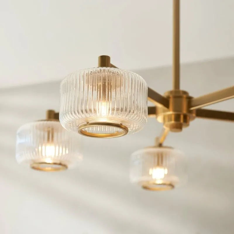 Canovus Chandelier with Ribbed Glass - Industrial Metal Living Room Light KL1983