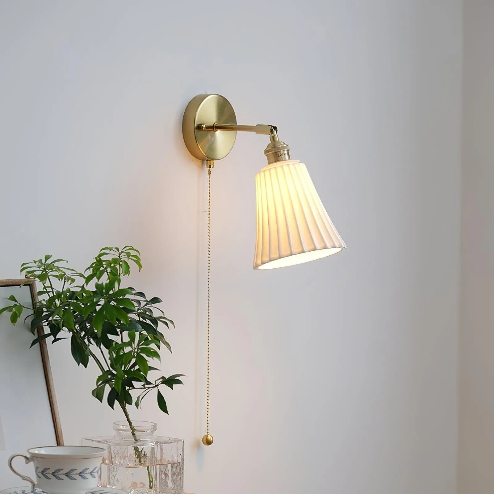 Modern Pull Cord Metal Ceramics Indoor Wall Lamp for Bedroom KL717