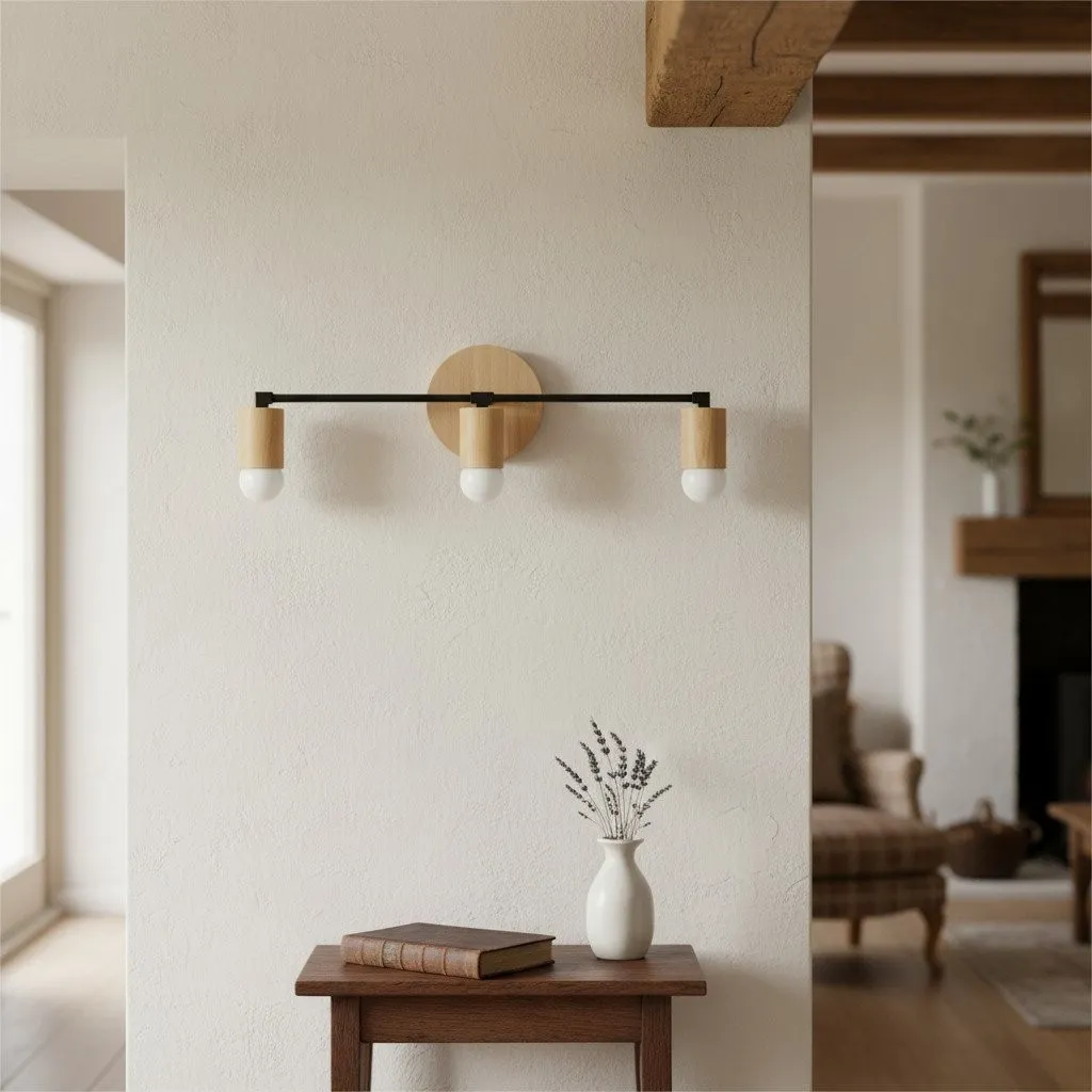 Mobilux Line Wood and Vanity Light - Bohemian Bathroom Lighting Fixture KL1469