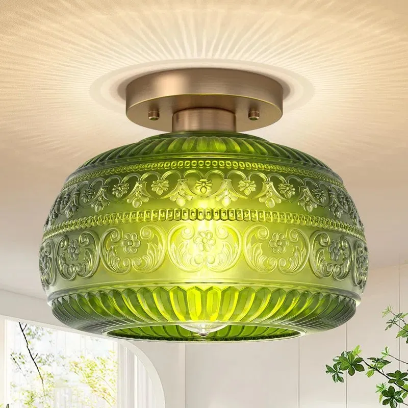 Lurex Engraved Glass Ceiling Light - Classic Floral Semi Flush Mount for Interior KL830