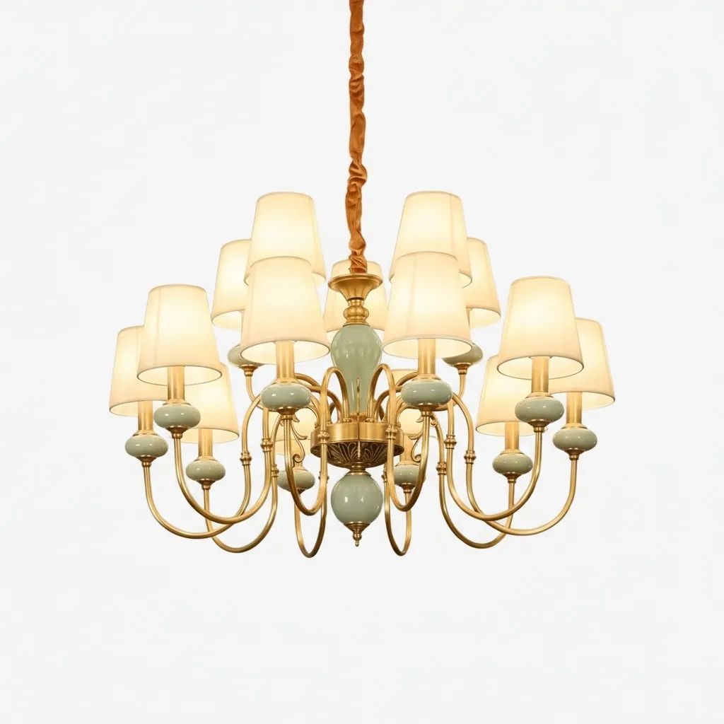 Altoris Branch Chandelier with Fabric Shades - Brass Ceramic Chandelier for Living Room KL2290