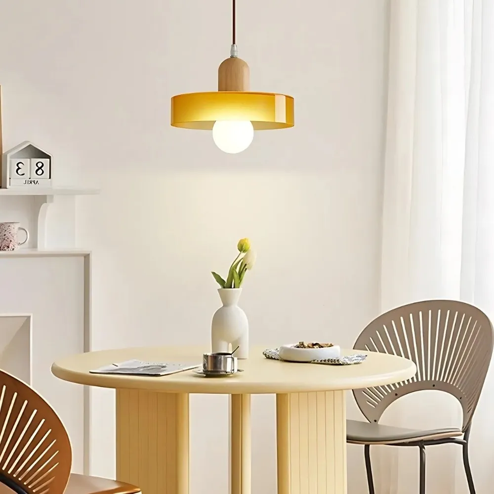 Modern Nordic Disc Orb Glass Wood Pendant Light KL884