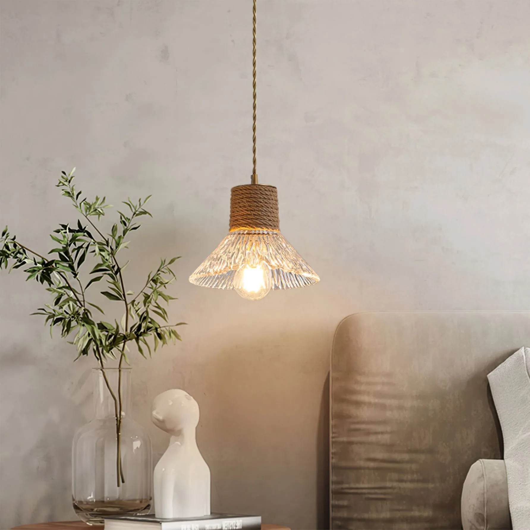 Hemp Rope Glass Pendant Lamp KL1030