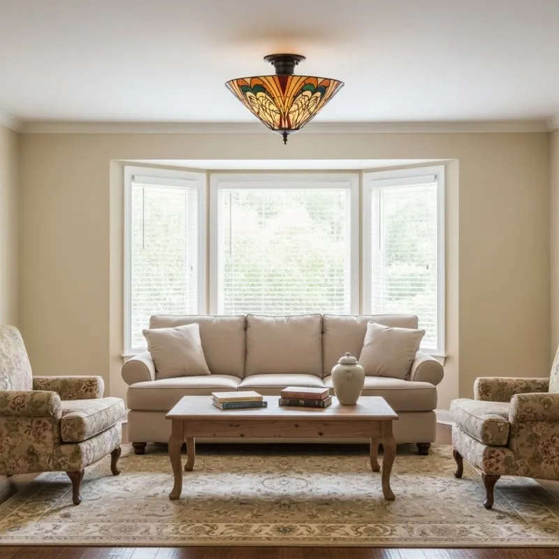 TF Hector Ceiling Light - Handcrafted Stained Glass Design Semi‑Flush or Pendant Fixture for Home KL1974