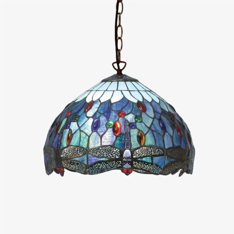 TF Dragonfly Tiffany Pendant Light - Art Nouveau Stained Glass Pendant for Living KL1800