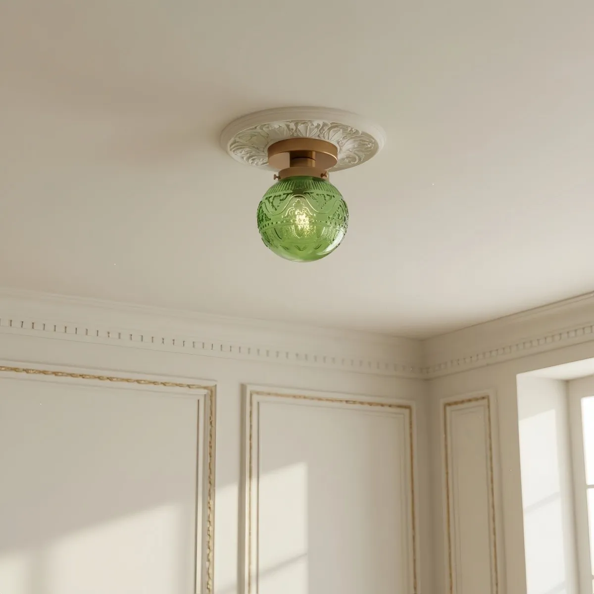 Naveliro Engraved Globe Glass Ceiling Light - Embossed Glass Flush Mount for Living Space KL2214