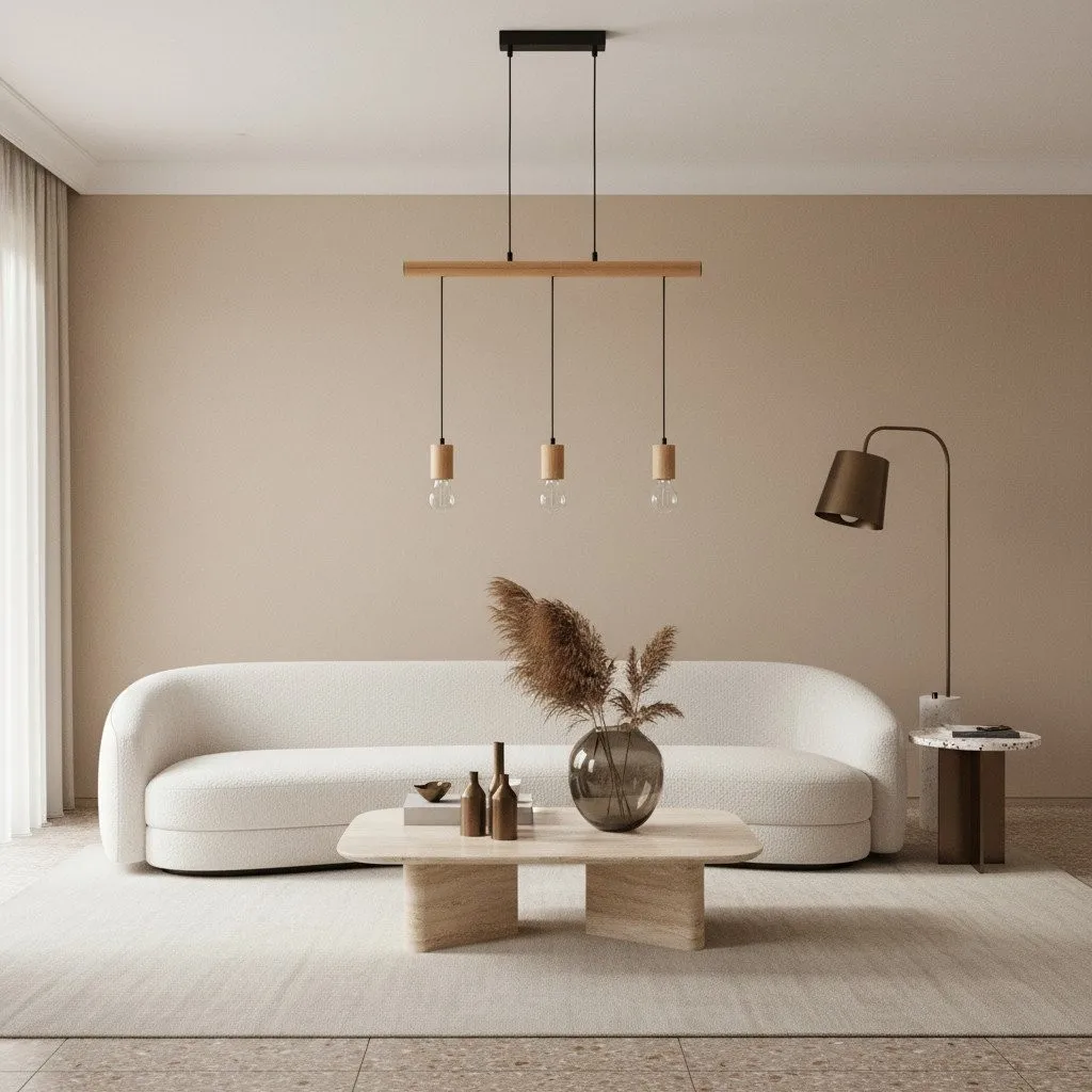 Virell Adjustable Linear Pendant Light - 3‑Bulb Wooden and Metal Design for Kitchen Island or Office KL1821
