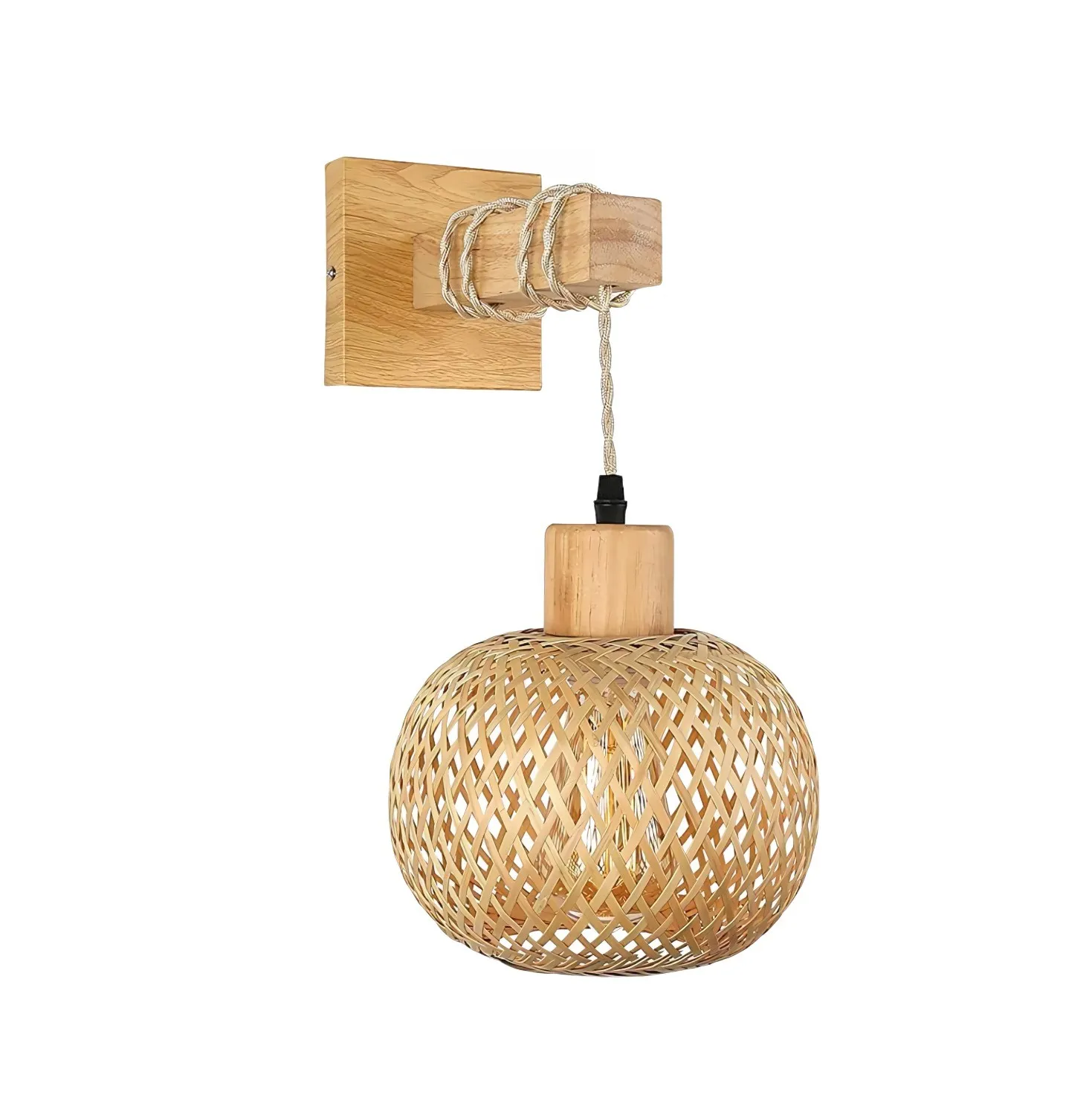 Japanese Retro Natural Woven Rattan Wall Lamp KL08
