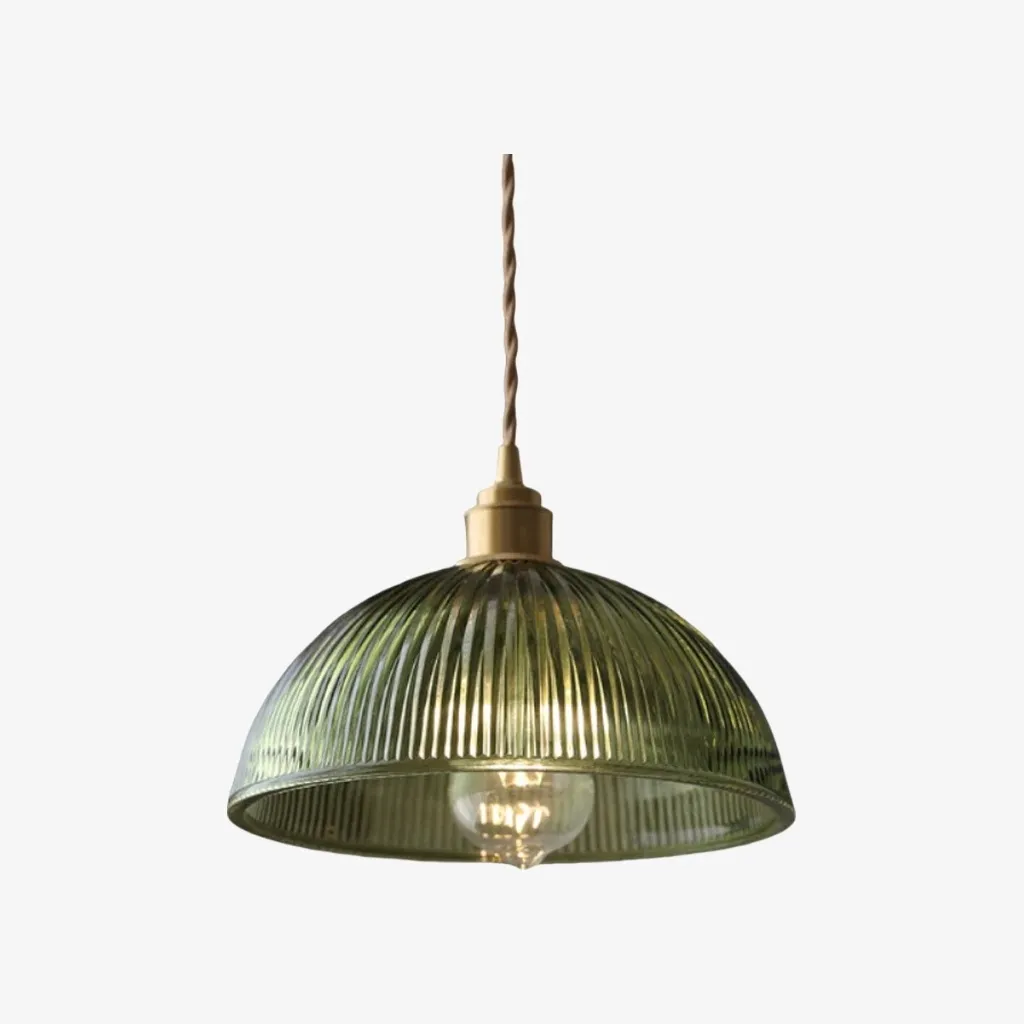 Ribilux Ribbed Pendant Light - Vintage Glass and Metal for Kitchen and Dining Room KL2262