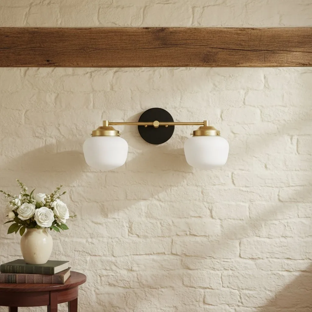 Opalume Glass Art Deco Vanity Light - Bathroom Wall Sconce with White Glass Shades KL1403
