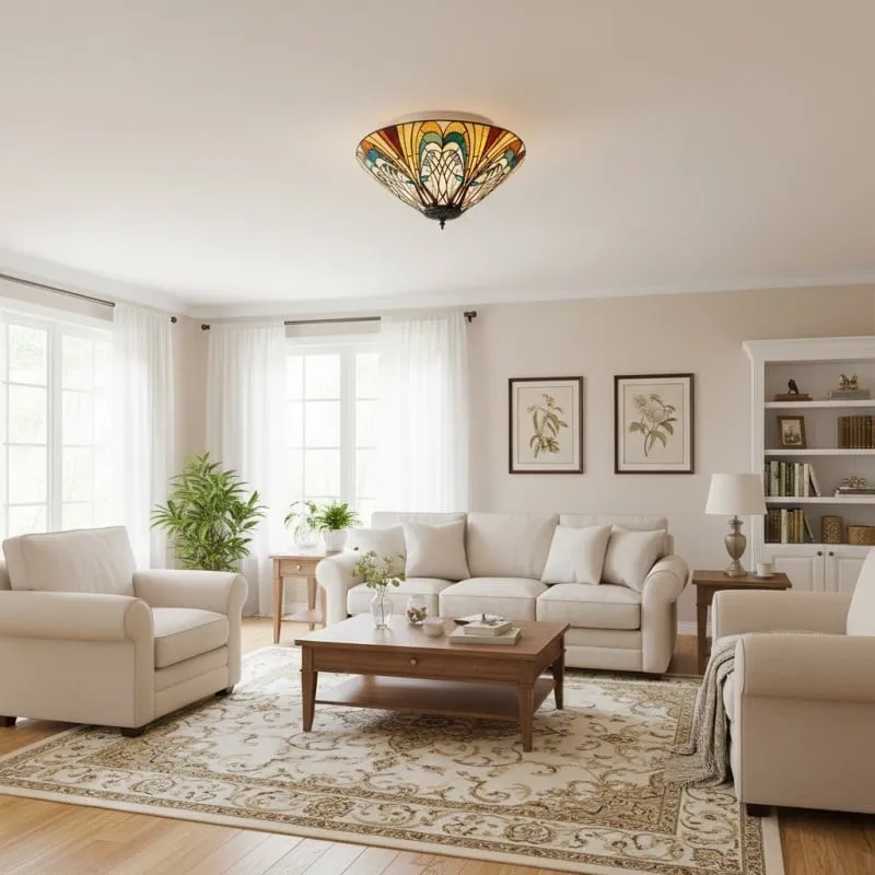 TF Hector Ceiling Light - Handcrafted Stained Glass Design Semi‑Flush or Pendant Fixture for Home KL1974