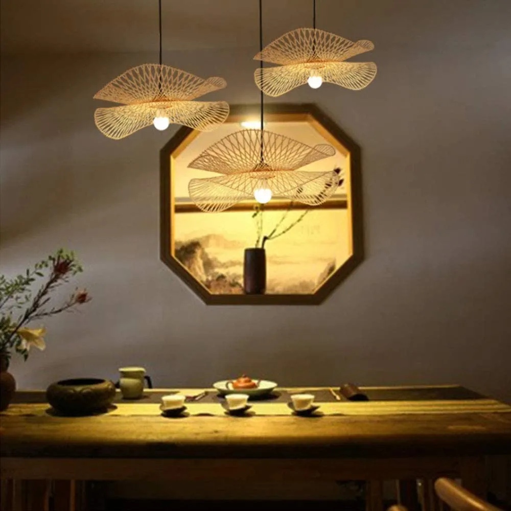 Bamboo Woven Lotus Pendant Light