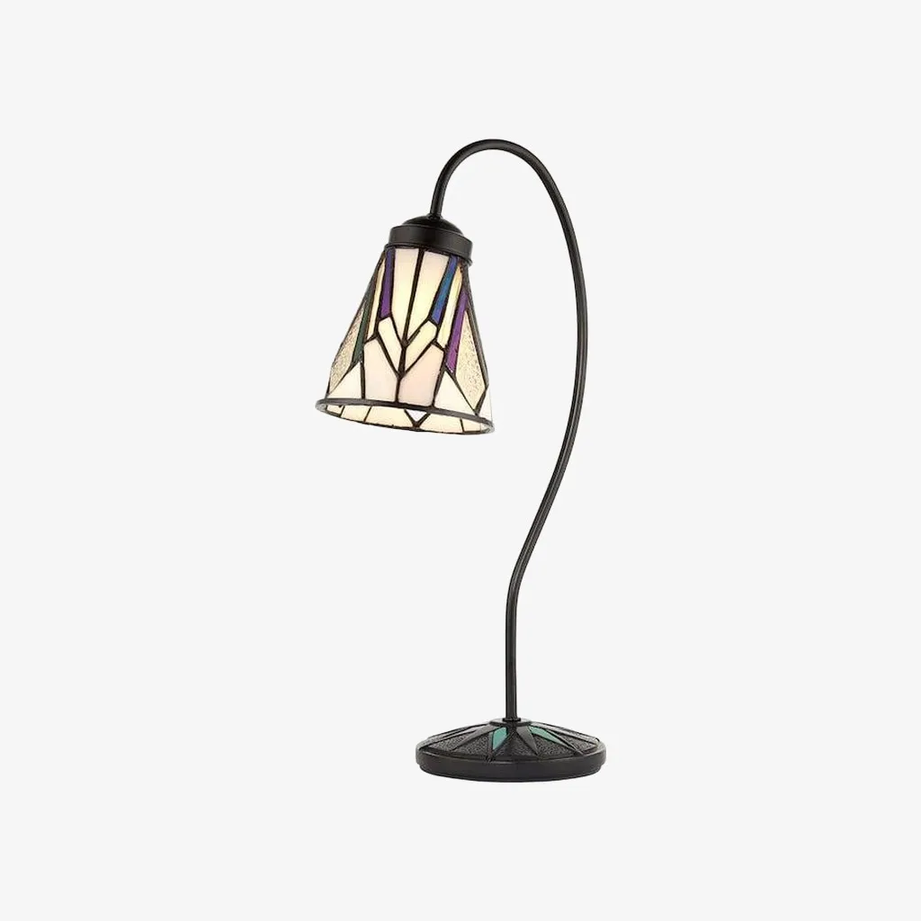 TF Astoria Tiffany Table Lamp - Curved Swan-Neck Arm Art Deco Glass Shade for Desk KL1979