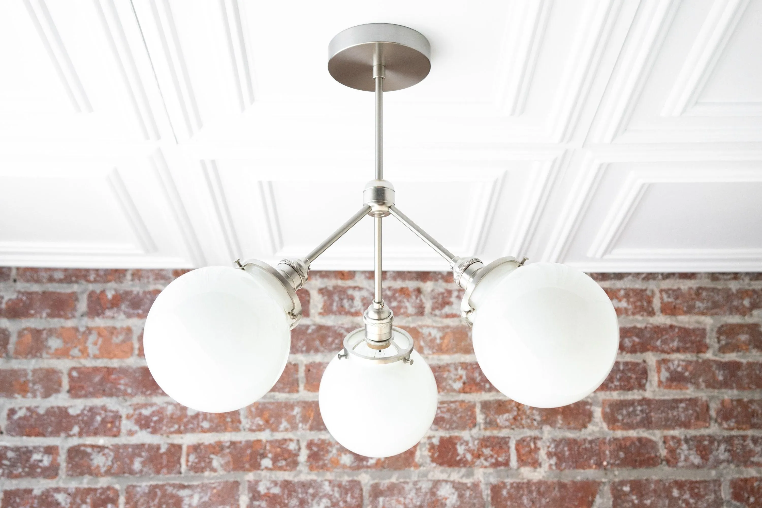 Glorica Glass Chandelier - Brass Globe Ceiling Light with Opal Shade KL1441
