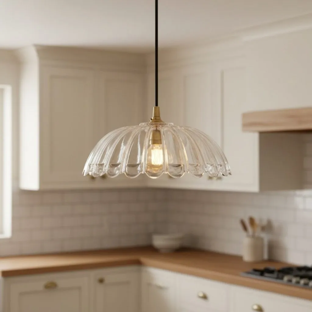 Floriaxis Floral Glass Pendant Light - Floral Glass Shade with Braided Cable for Kitchen or Dining KL1912