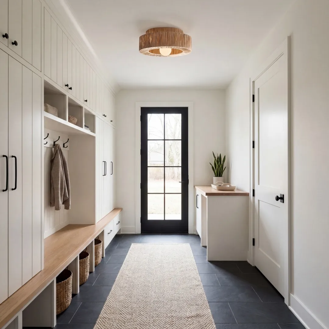 Welanery Minimal Rustic Natural Woven Ceiling Light - Sustainable Lamp for Kitchen or Hallway KL2386