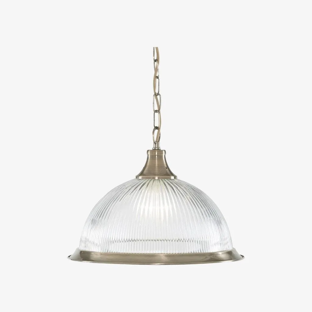 TF Vintora Ribbed Glass Pendant Light - Elegant Metal Trim for Kitchens, Dining Areas and Hallways KL1978