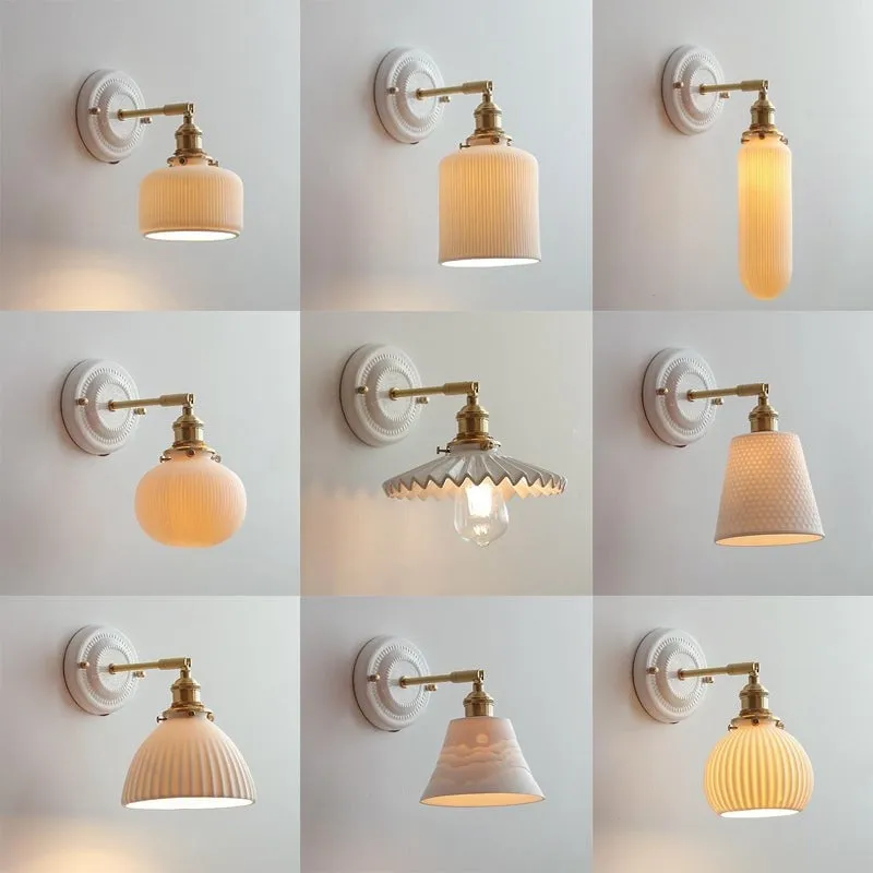 Elegant Ceramic & Brass Wall Light – Vintage Japanese-Style 1-Light Sconce KL1249