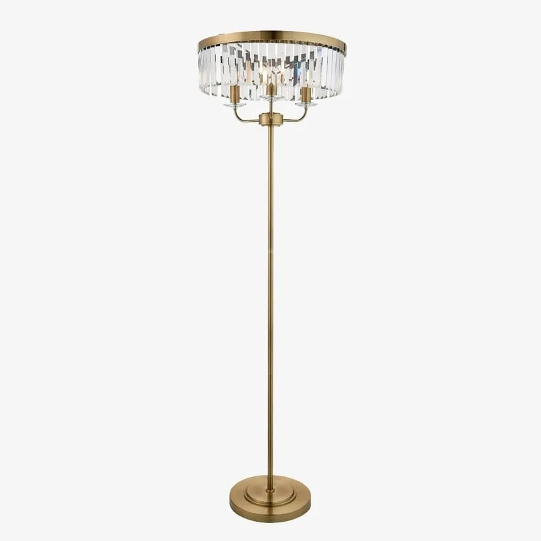 Beveline 3 Light Round Floor Lamp - Faceted Cut Glass Shades Classic Metal Finish For Living Rooms KL1828