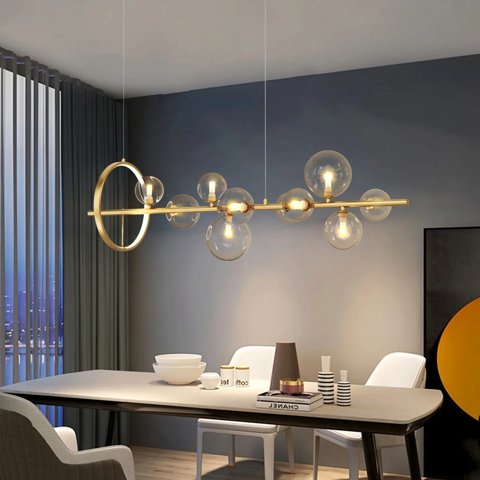 Linear Glass Globe Circle Island Pendant Lamp KL97