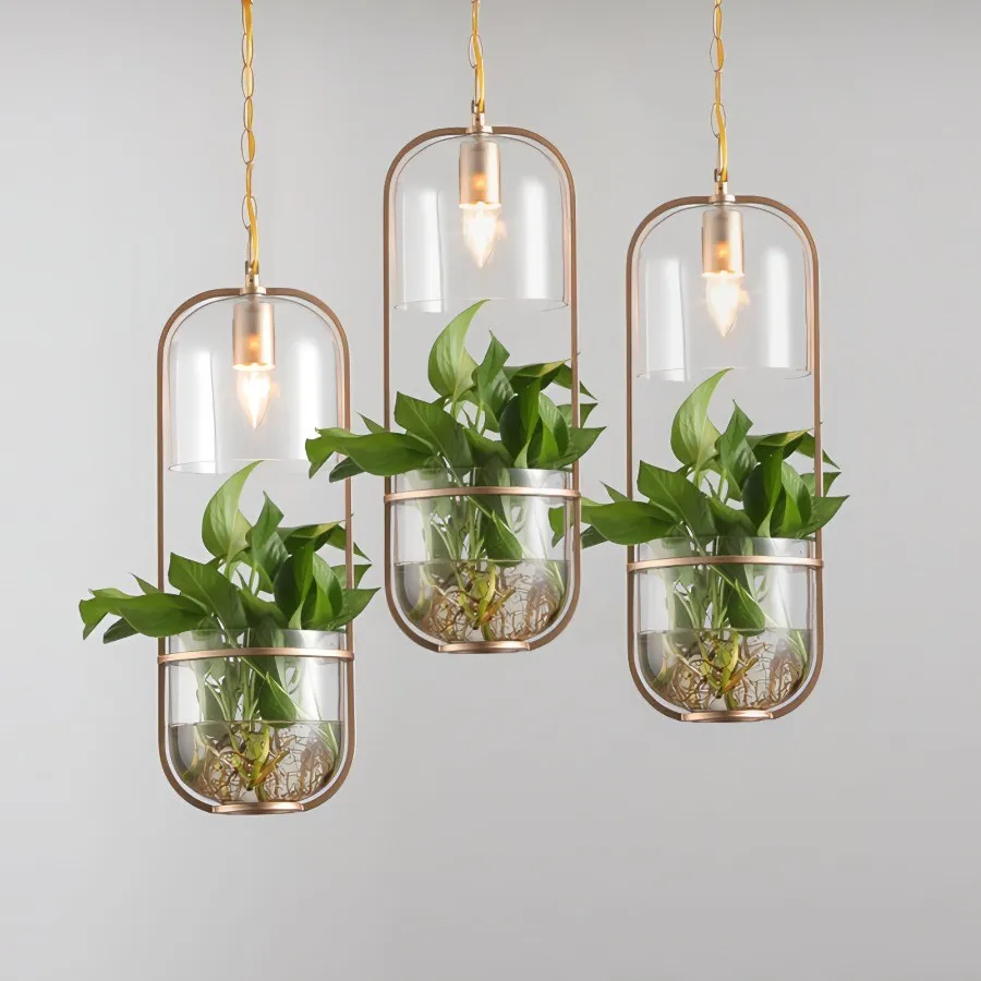 Water Plants Glass Pendant Light